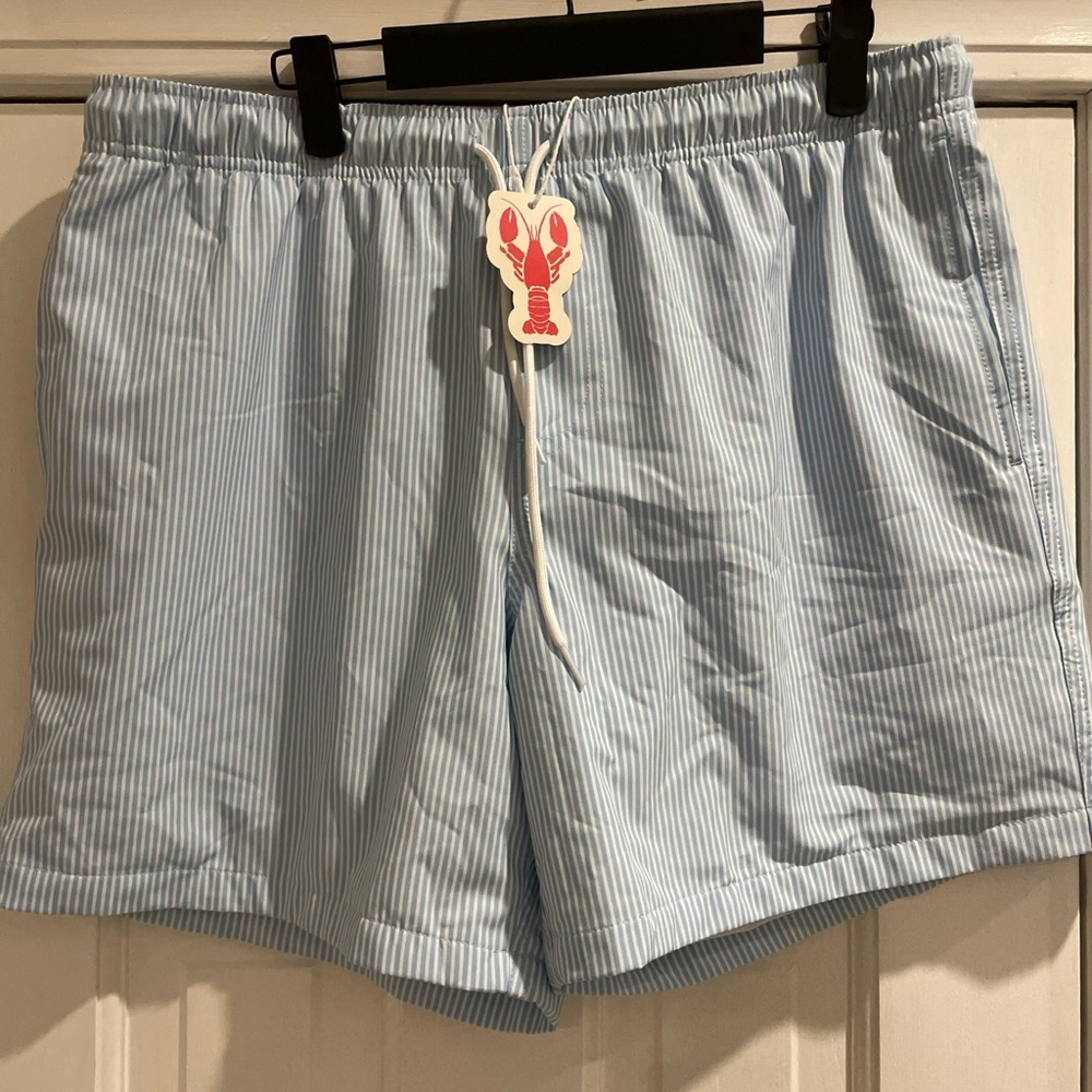 Grey Bandit X Ana Meredith men’s swim trunks. Size XL. NWT. Light blue stripe